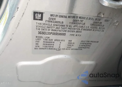 2008 Saturn Vue z USA, uszkodzony, nr VIN 3GSC133P08S596685